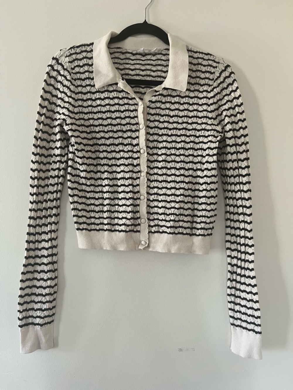 Gap Striped Cropped Button Up Cardigan Small Cream White Preppy French Girl